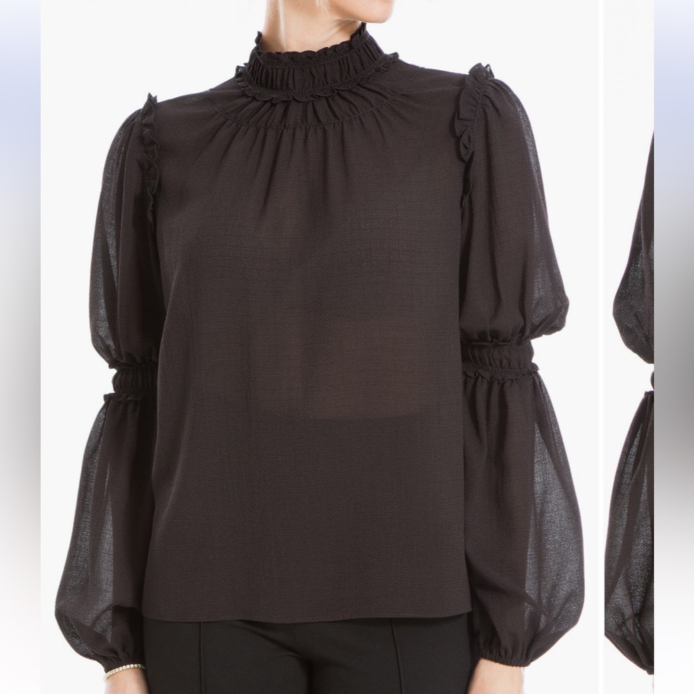 NWT Max Studio Sheer Mock Neck Long Sleeve Blouse